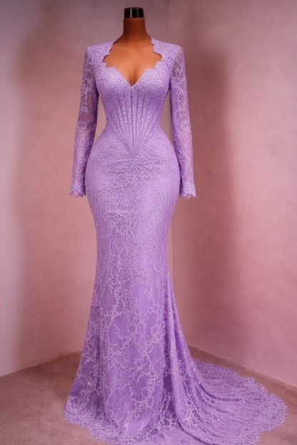 Designer Abendkleid Lang Weinrot Ballkleid Spitze Mit Ärmel