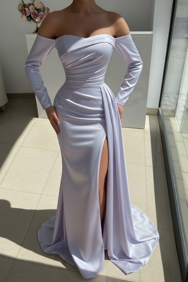 Red Evening Dress Long Simple Ball Gowns With Sleeves