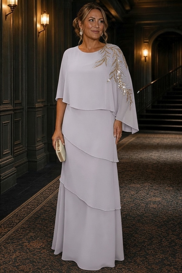 Champagner Brautmutterkleider Lang Chiffon Hochzeitsparty Kleider Glitzer