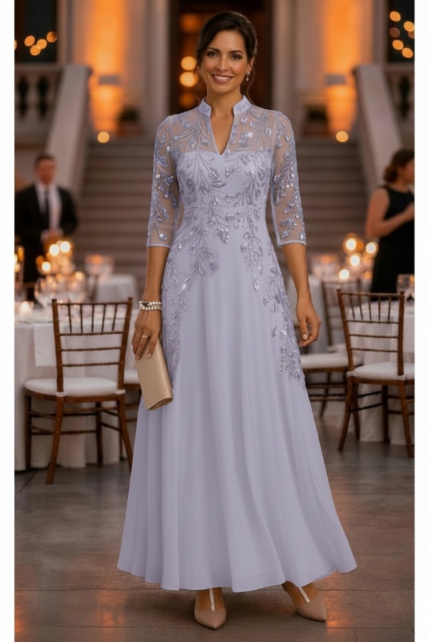 Festliche Kleider Hochzeitsparty Lang Brautmutterkleider Glitzer mit Ärmel
