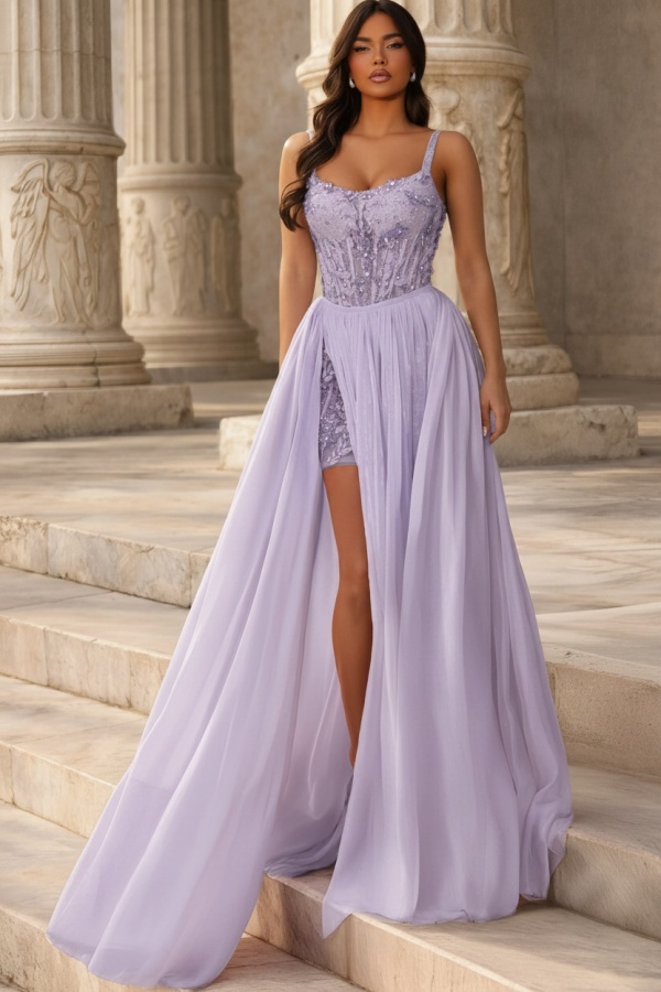 Rosa Abendkleider Lang Chiffon Ballkleider mit Glitzer