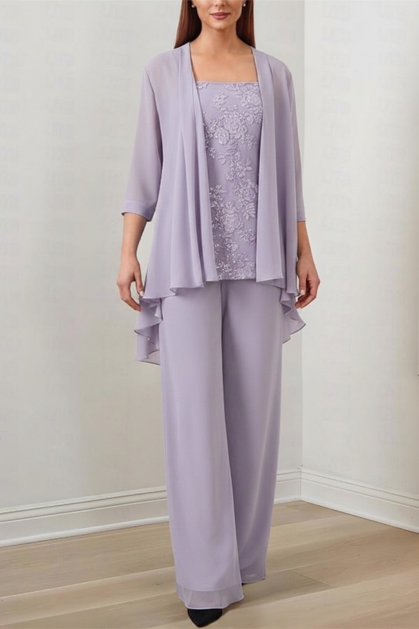Chiffon Brautmutter Hosenanzug Festliche Hosenanzüge Lang mit Jacket