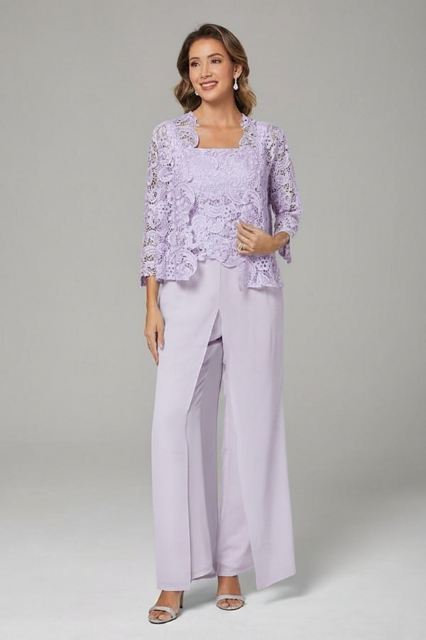 Himmel Blaue Chiffon Mutterkleider mit Jacket | 3 Teilen Brautmutter Hosenanzuge