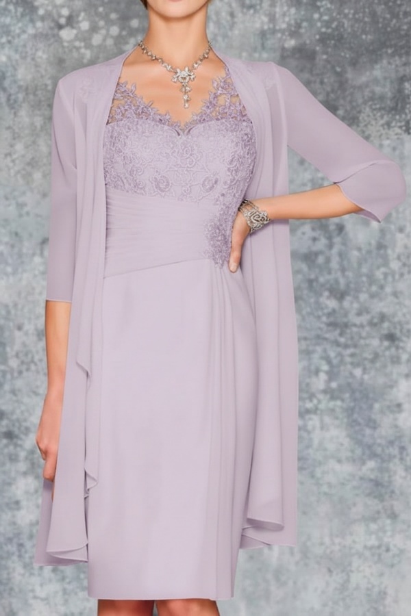 Mint Brautmutterkleid Kurz Chiffon | Kurze Brautmutterkleider mit Jacke