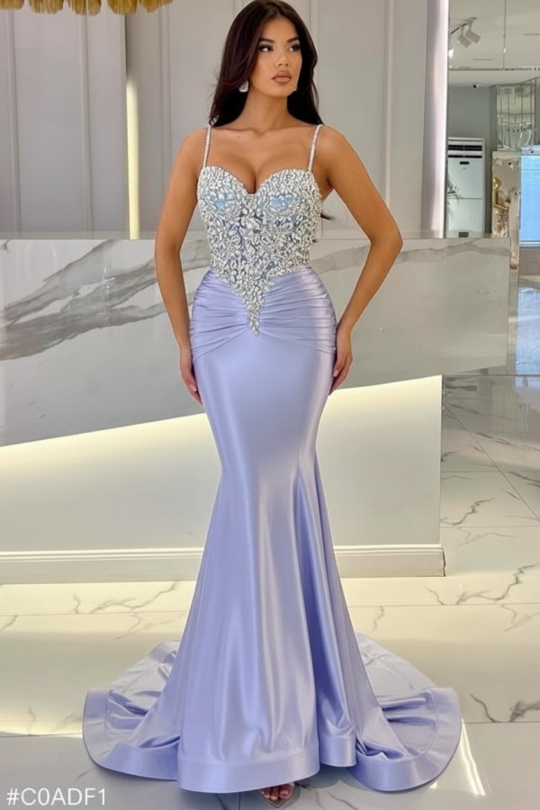 Elegante Abendkleider Lang Blau | Abiballkleider mit Glitzer