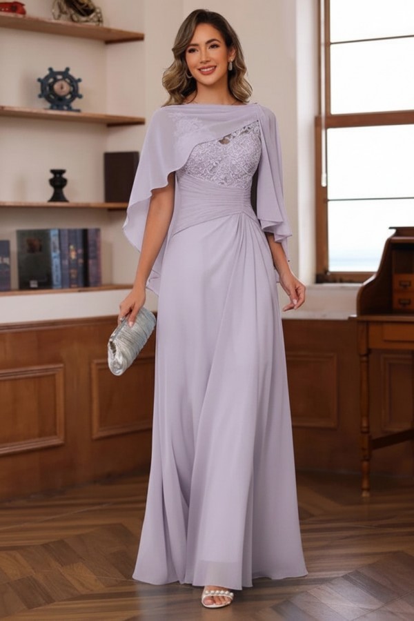 Designer Chiffon Brautmutterkleider Lang Blau Festliche Kleider Hochzeitsparty