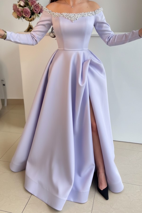 Elegante Abendkleider Lang Schwarz | Abiballkleider mit Ärmel