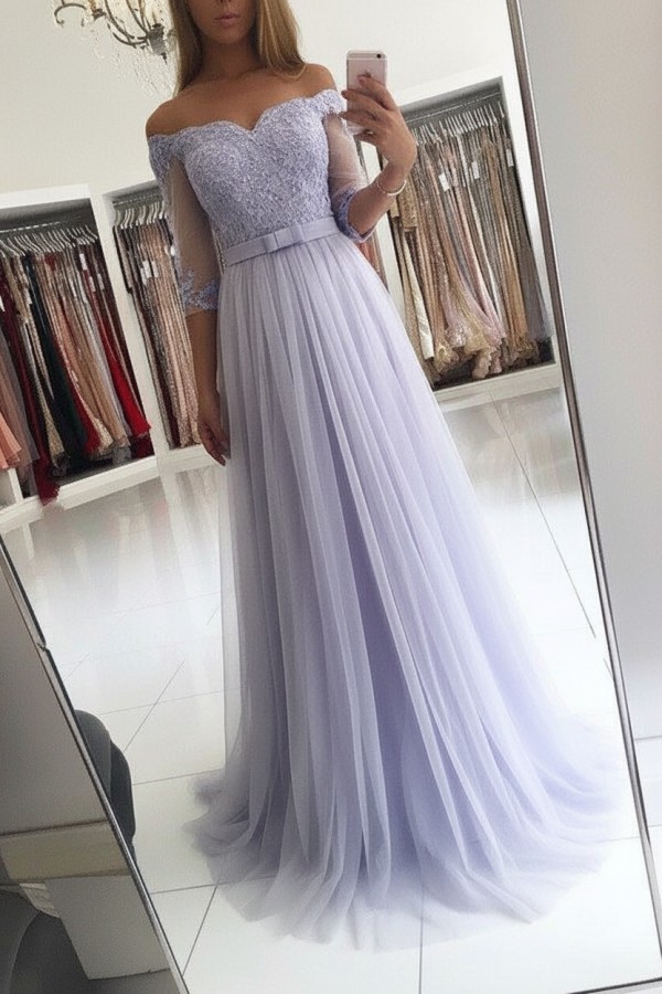 Elegante Abendkleider Lang Rosa Mit Ärmel Abendmoden Spitze Günstig