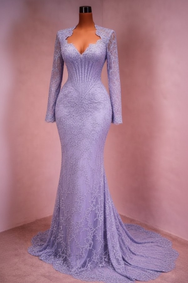 Designer Abendkleid Lang Weinrot Ballkleid Spitze Mit Ärmel