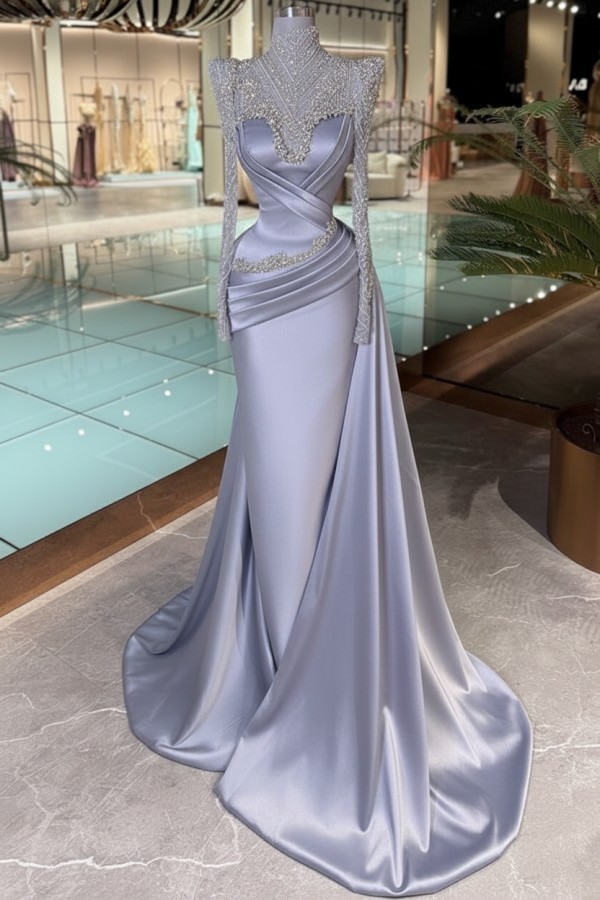 Schöne Abendkleider Lang Glitzer Lila Ballkleider mit Ärmel