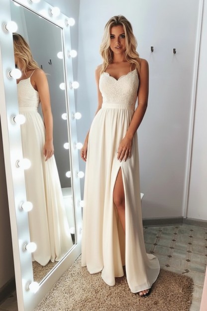 Schlichtes Abendkleid Lang | Abiballkleider Mit Spitze