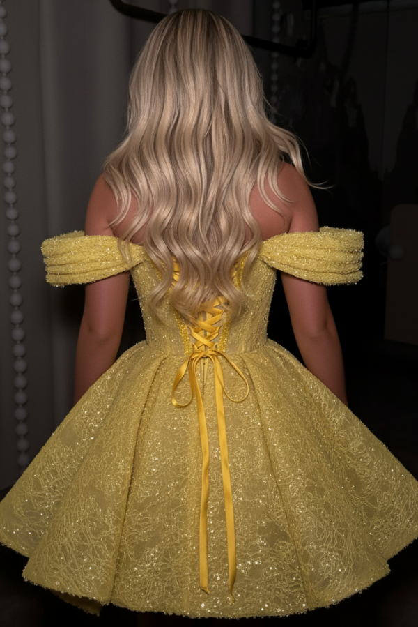 Gelb Cocktailkleider Partykleider Spitze Ballkleider Kurz