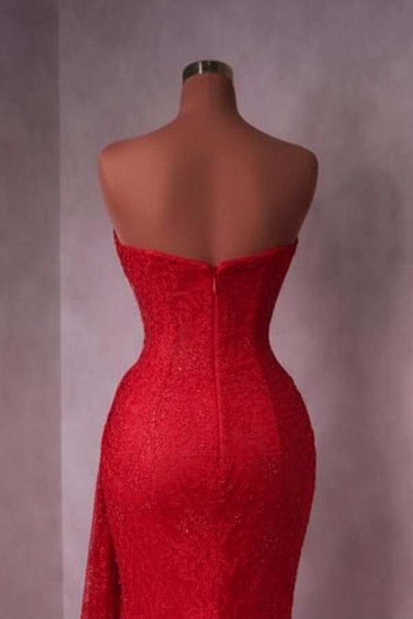 Rotes Abendkleid Lang Schlicht Spitze Ballkleider Günstig