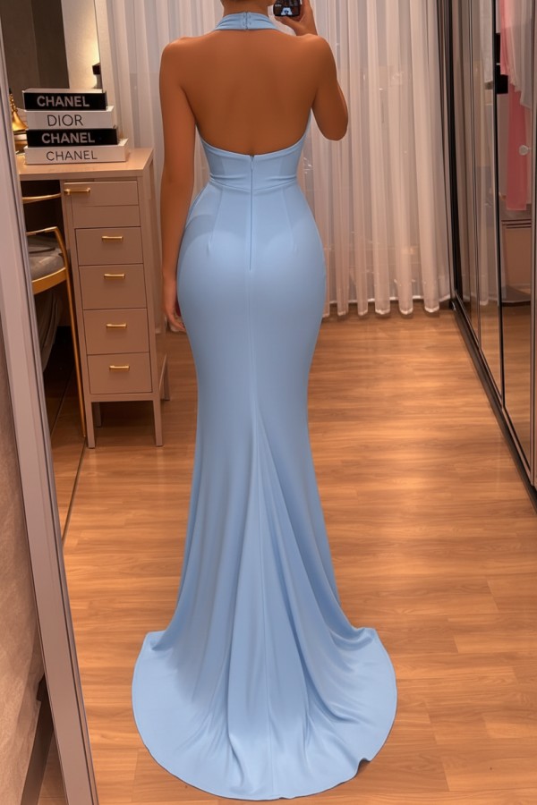 Schlichtes Abendkleid Lang Himmel Blau Chiffon Ballkleid Abendmoden