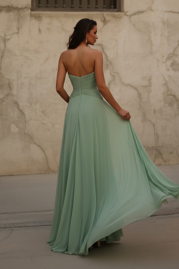 Seladongrün Abendkleid Lang Schlicht Chiffon Ballkleid Abendmoden