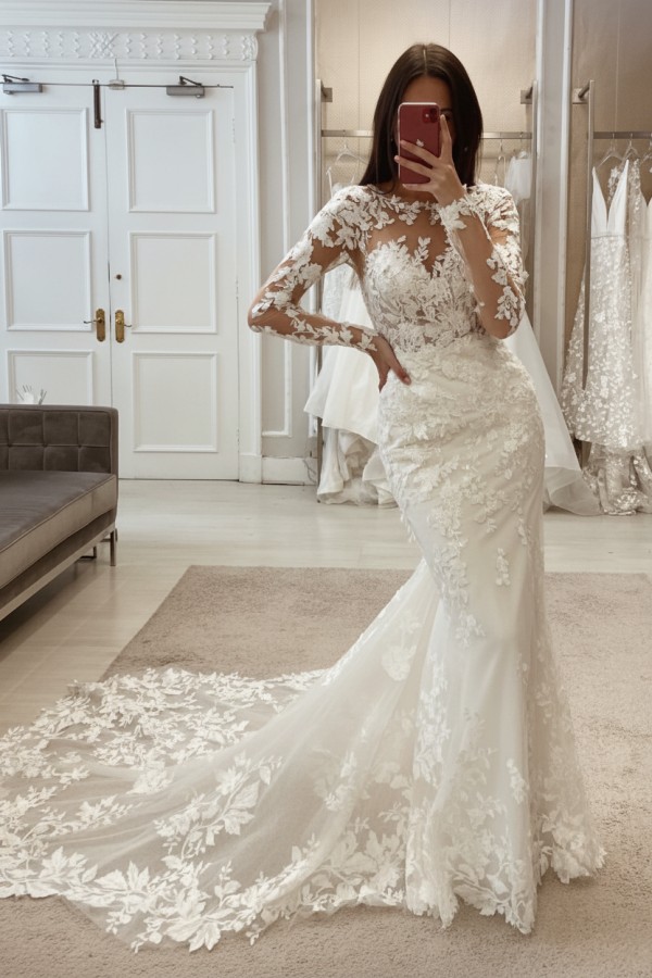 Brautkleider Meerjungfrau Spitze | Hochzeitskleider mit Ärmel