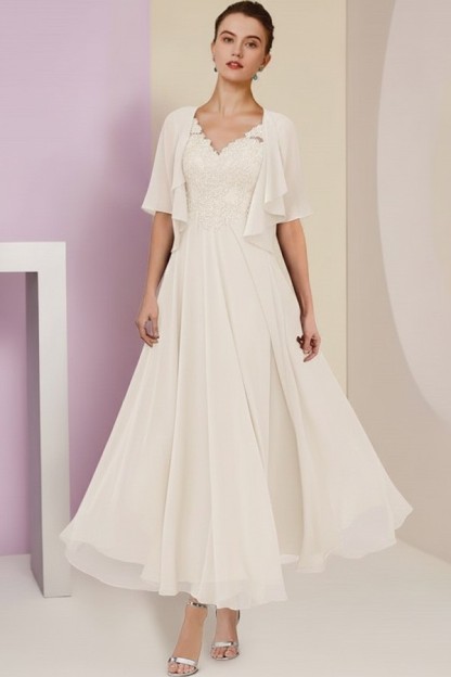 Elegant Rosa Brautmutterkleider Chiffon | Mutterkleider mit V-Ausschnitt