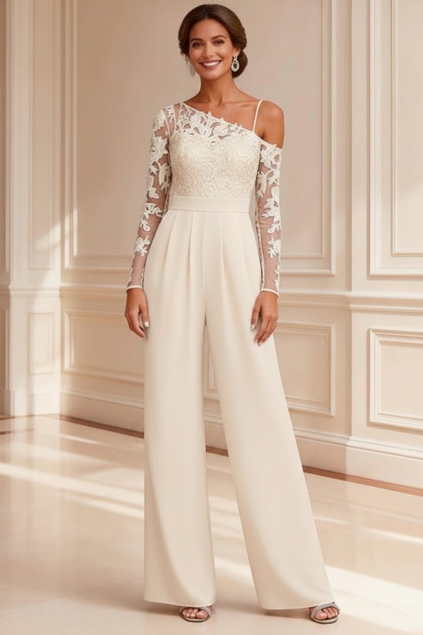 Festliche Mutter Hosenanzüge Spitze Hochzeitspartykleider Brautmutter