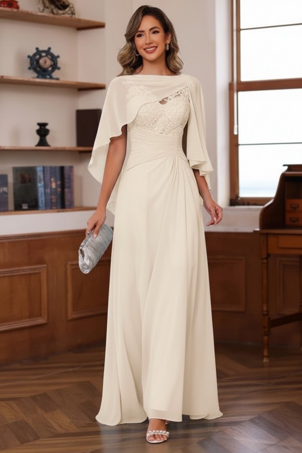 Designer Chiffon Brautmutterkleider Lang Blau Festliche Kleider Hochzeitsparty