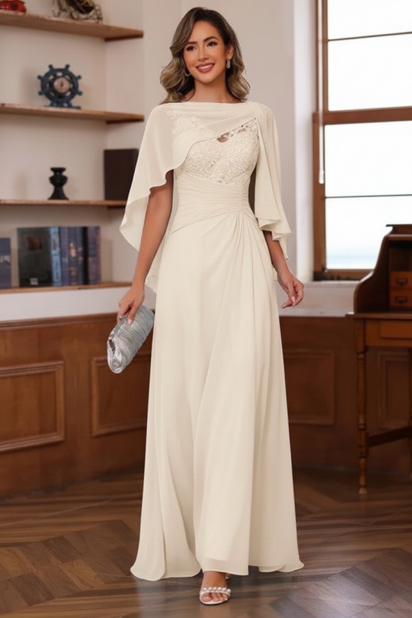 Designer Chiffon Brautmutterkleider Lang Blau Festliche Kleider Hochzeitsparty