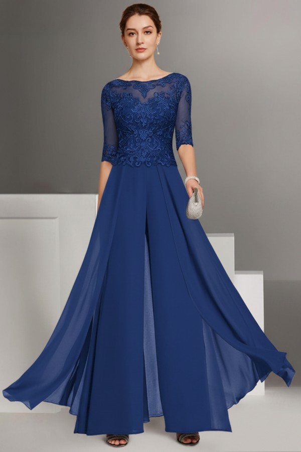 Brau Brautmutter Hosenanzug | Chiffon Brautmutterkleider mit Spitzenärmel