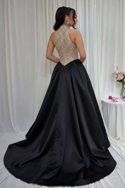 Vintage Abendkleider Lang Schwarz Ballkleid Abiballkleid mit Glitzer