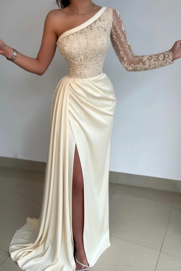 Designer Abendkleider Lang Spitze | Abiballkleider mit Ärmel