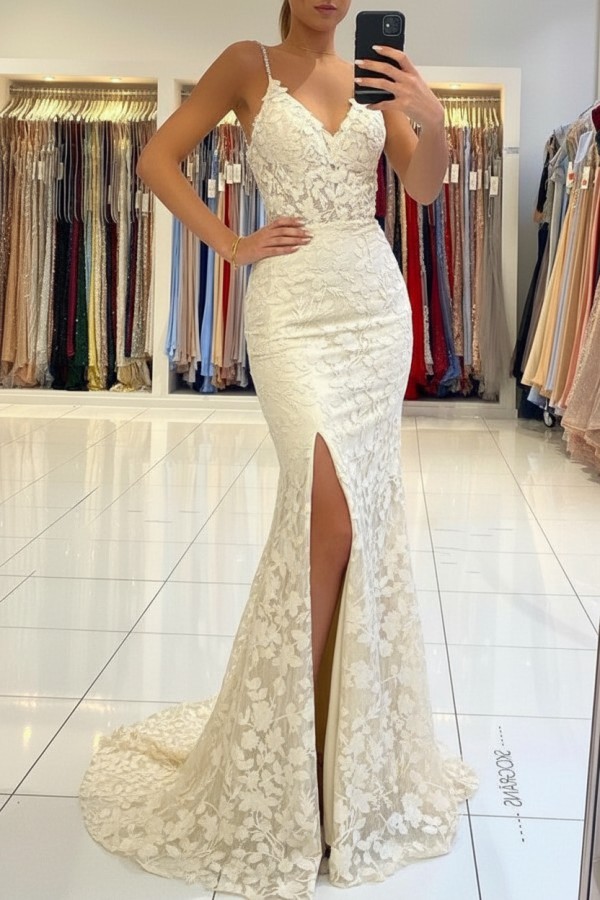 Elegante Abendkleider Blau | Spitze Abiballkleider Meerjungfrau