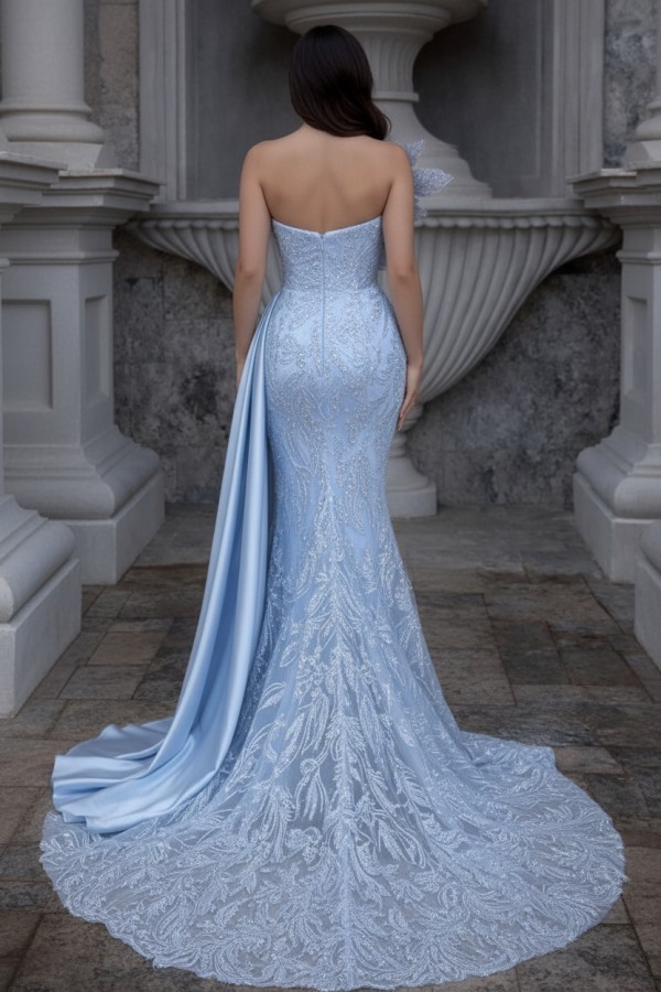 Himmel Blau Abendkleider Lang Glitzer Ballkleider Spitze