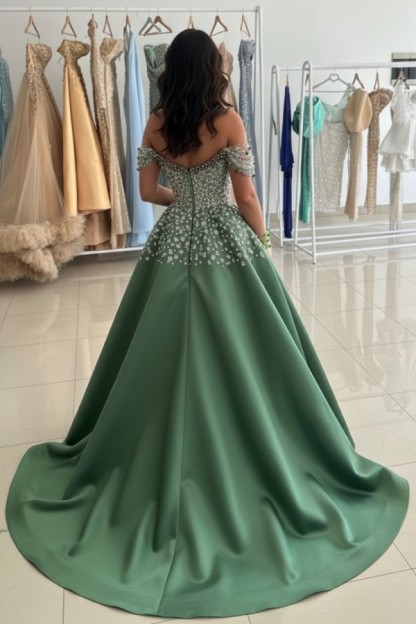 Günstige Abendkleider Lang Grün Ballkleider Abiballkleider mit Glitzer