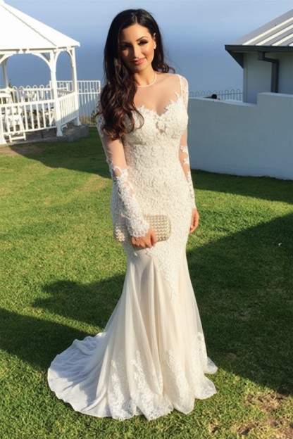 Schwarz Abendkleider Lang Ärmel Spitze Meerjungfrau Abendmoden Partykleider