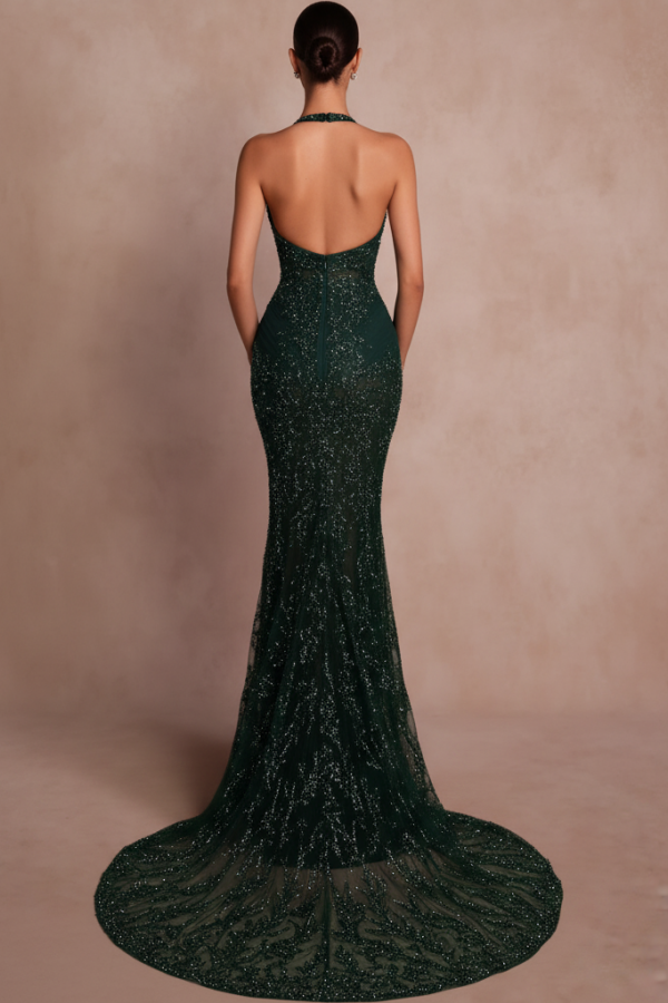 Dunkel Grün Abendkleider Lang Glitzer Ballkleider Spitze Online