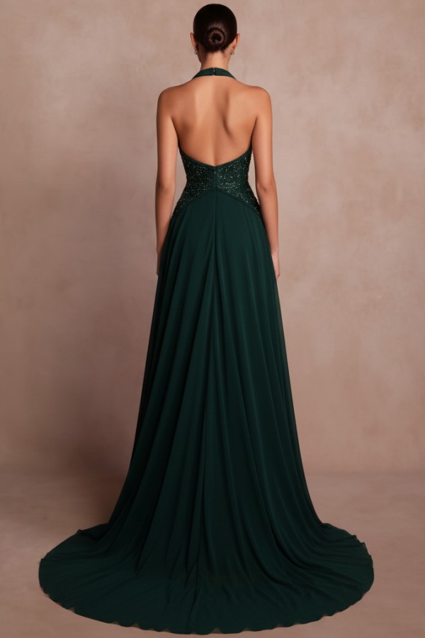 Günstige Abendkleider Lang V Ausschnitt Dunek Grün Ballkleider Mit Glitzer
