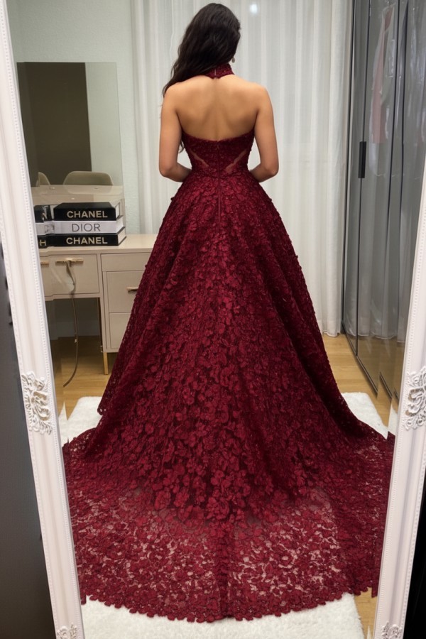 Designer Hochzeitskleider Weinrot A Linie Spitze Brautkleider