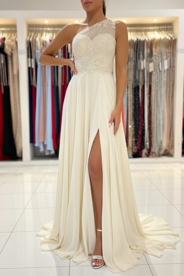 Schlichtes Abendkleid Mit Spitze | Abiballkleider Lang Günstig