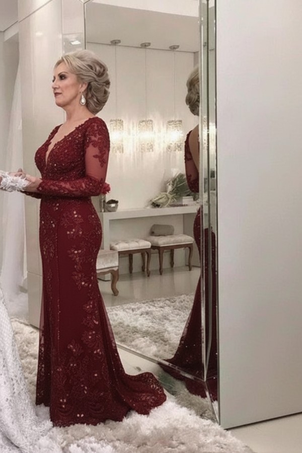 Golden Brautmutterkleider Spitze Mit Ärmel Günstig Abendkleider für Hochzeit Online