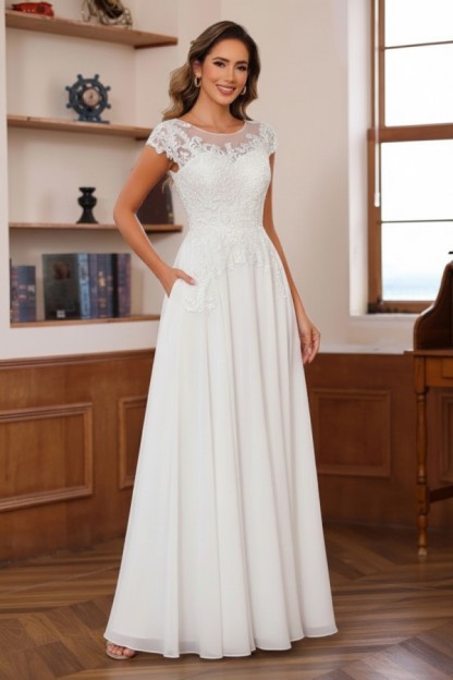 Dusty Blaue Brautmutterkleider Lang Chiffon Partykleid mit Spitze