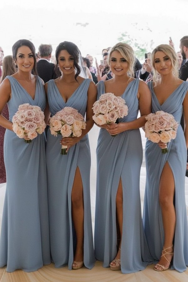 Elegante Brautjungfernkleider Lang Chiffon | Kleider für Brautjungfern