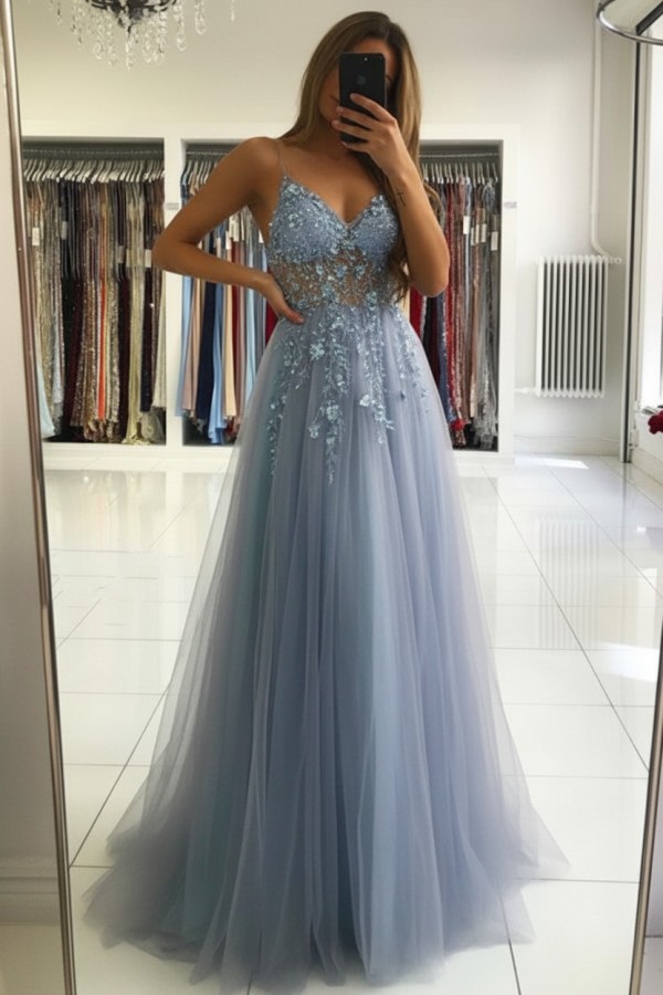 Luxus Abendkleider Blau | Abiballkleider Lang Glitzer