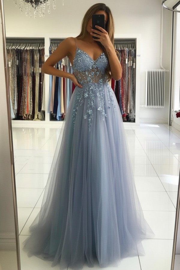 Luxus Abendkleider Blau | Abiballkleider Lang Glitzer