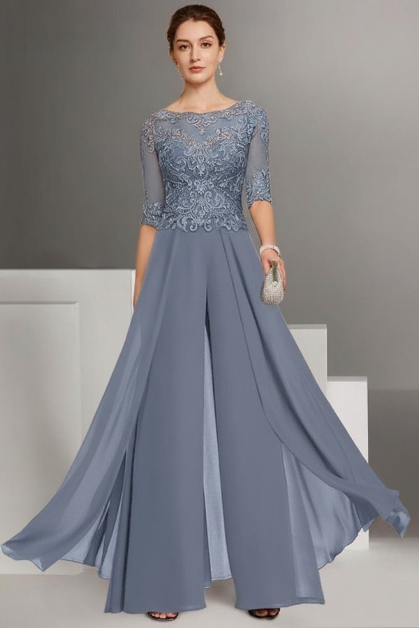 Brau Brautmutter Hosenanzug | Chiffon Brautmutterkleider mit Spitzenärmel