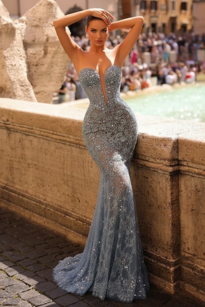 Dusty Grüne Abendkleider Lang Spitze | Abiballkleider mit Glitzer