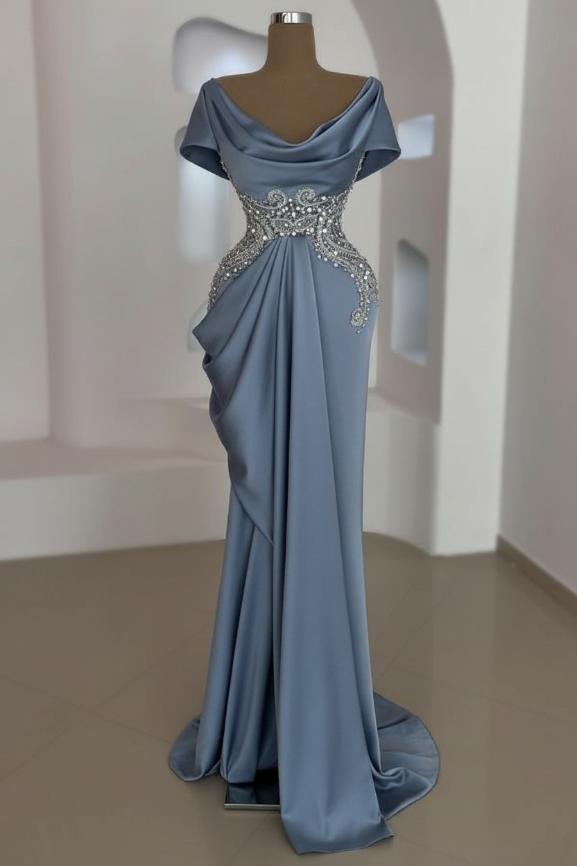 Schlichte Abendkleider Lang Silber | Gunstige Abiballkleider Mit Glitzer | Babyonlinedress.de