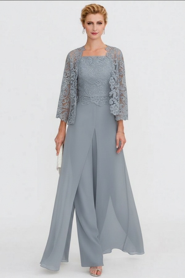 Elegante Brautmutterkleider Lang Günstig | 2 Teilig Brautmutterkleid mit Bolero