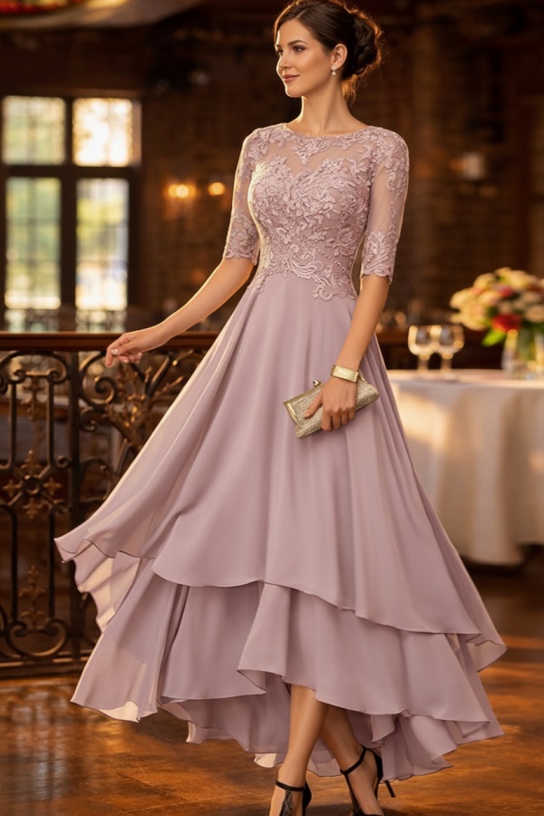 Dusty Blau Brautmutterkleider Kurz Festliche Hochzeitspartykleider Chiffon