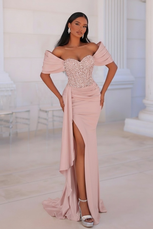 Sexy Abendkleider Lang Rosa | Abiballkleider mit Glitzer