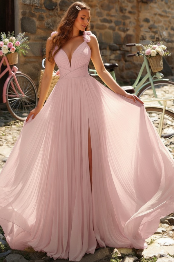 Gelb Abendkleider Lang Schlicht Chiffon Ballkleider Günstig