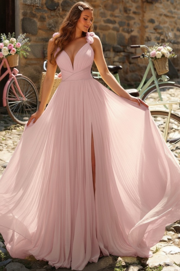 Gelb Abendkleider Lang Schlicht Chiffon Ballkleider Günstig