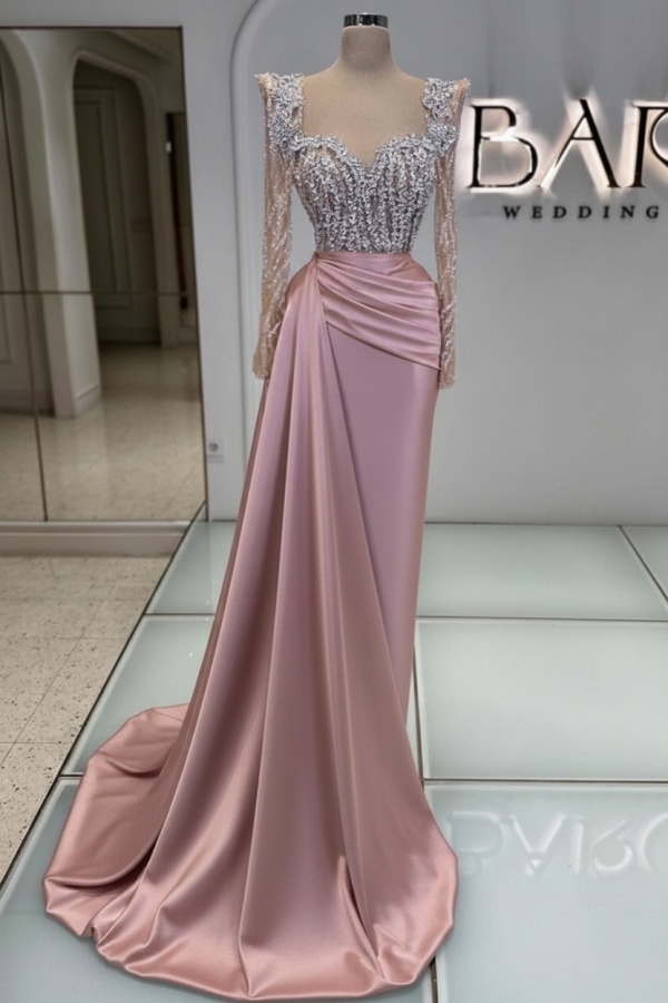 Extravagante Abendkleider Lang Purpur | Abiballkleider mit Glitzer Ärmel