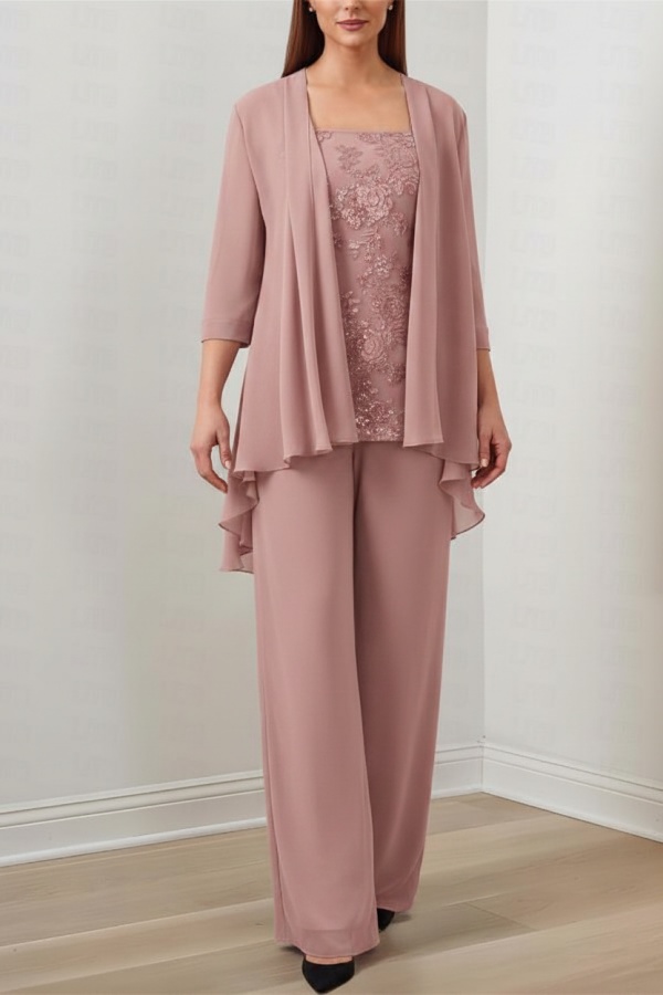 Chiffon Brautmutter Hosenanzug Festliche Hosenanzüge Lang mit Jacket